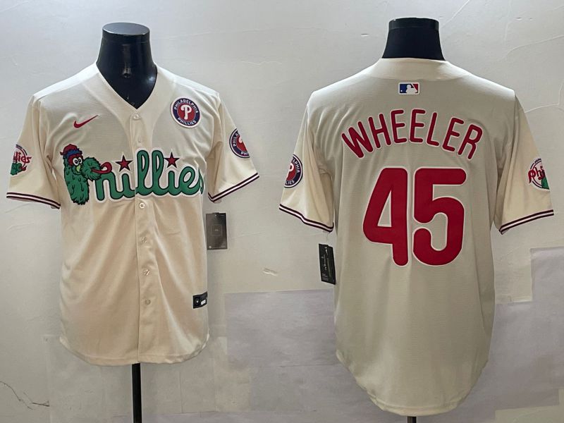 Men Philadelphia Phillies #45 Wheeler Cream Three generations Joint Name Game 2025 Nike MLB Jersey style 5